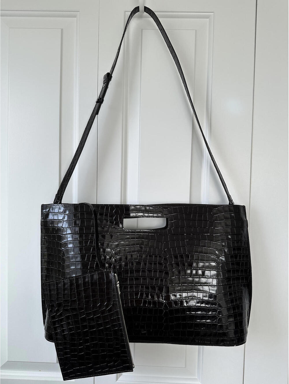 COS Folio Oversized Bag - Croc-Effect Leather NWT Brown